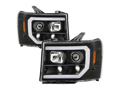 Version 2 Light Bar DRL Projector Headlights; All Black Housing; Clear Lens (07-14 Sierra 3500 HD)