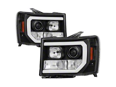 Version 2 Light Bar DRL Projector Headlights; Black Housing; Clear Lens (07-14 Sierra 3500 HD)