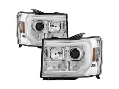 Version 2 Light Bar DRL Projector Headlights; Chrome Housing; Clear Lens (07-14 Sierra 3500 HD)
