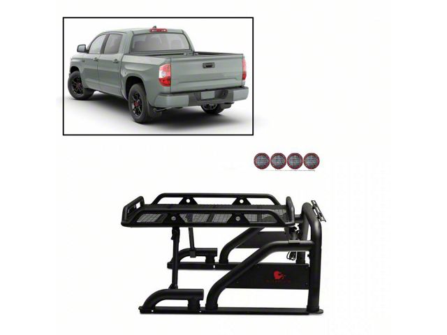 Warrior Roll Bar with 5.30-Inch Red Round Flood LED Lights; Black (07-24 Sierra 3500 HD)