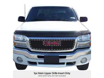 Wire Mesh Rivet Style Upper Overlay Grille with Logo Cutout; Black (03-06 Sierra 3500 HD)
