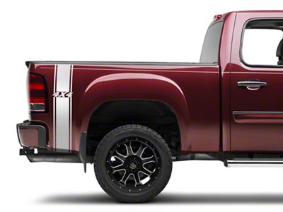 SEC10 Rear Vertical Stripe with 4x4 Logo; Silver (07-25 Sierra 1500)