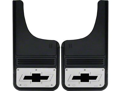 12-Inch x 23-Inch Mud Flaps with Black Bowtie Logo; Front or Rear (Universal; Some Adaptation May Be Required)
