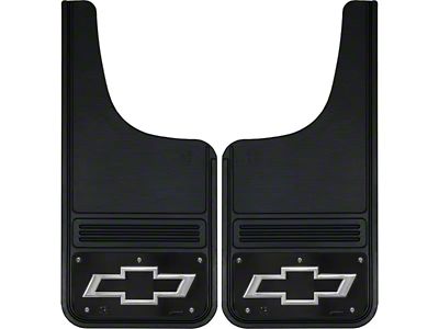12-Inch x 26-Inch Mud Flaps with Black Bowtie Logo; Front or Rear (Universal; Some Adaptation May Be Required)