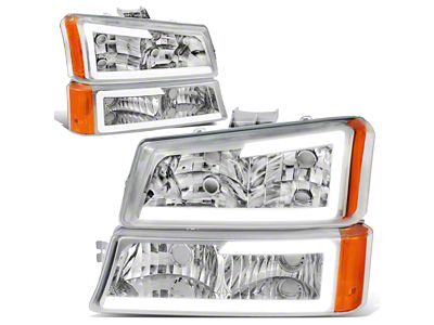 2-Piece Headlights with Amber Corner Lights; Chrome Housing; Clear Lens (03-06 Silverado 1500)