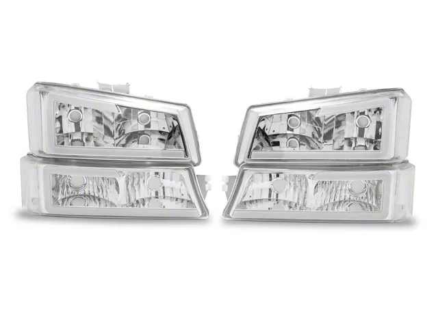 2-Piece Headlights with Clear Corner Lights; Chrome Housing; Clear Lens (03-06 Silverado 1500)