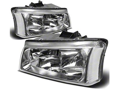 2-Piece Headlights with Clear Corner Lights; Chrome Housing; Clear Lens (03-06 Silverado 1500)