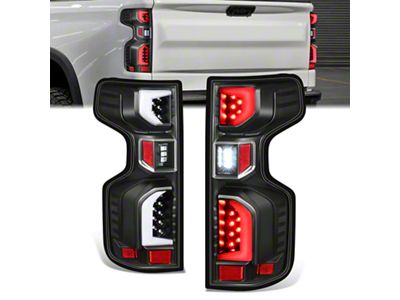 3D LED Light Bar Tail Lights; Black Housing; Clear Lens (19-23 Silverado 1500 w/ Factory Halogen Tail Lights)