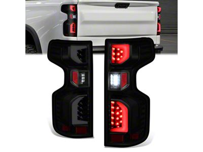 3D LED Light Bar Tail Lights; Black Housing; Smoked Lens (19-23 Silverado 1500 w/ Factory Halogen Tail Lights)