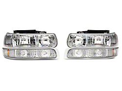 4-Piece Headlights with Amber Corner Lights; Chrome Housing; Clear Lens (99-02 Silverado 1500)
