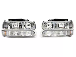 4-Piece Headlights with Amber Corner Lights; Chrome Housing; Clear Lens (99-02 Silverado 1500)