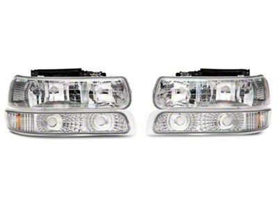 4-Piece Headlights with Amber Corner Lights; Chrome Housing; Clear Lens (99-02 Silverado 1500)