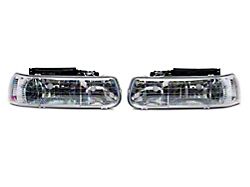 4-Piece Headlights with Clear Corner Lights; Chrome Housing; Clear Lens (99-02 Silverado 1500)