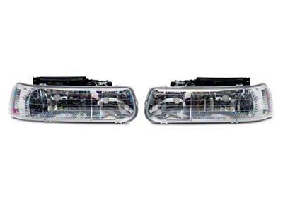 4-Piece Headlights with Clear Corner Lights; Chrome Housing; Clear Lens (99-02 Silverado 1500)