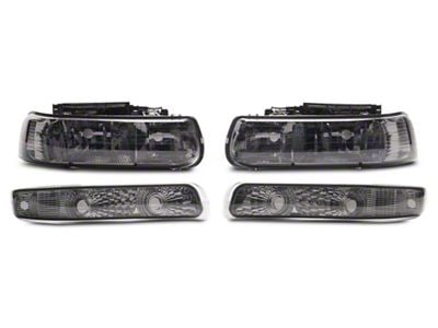 4-Piece Headlights with Clear Corner Lights; Smoked Housing; Clear Lens (99-02 Silverado 1500)