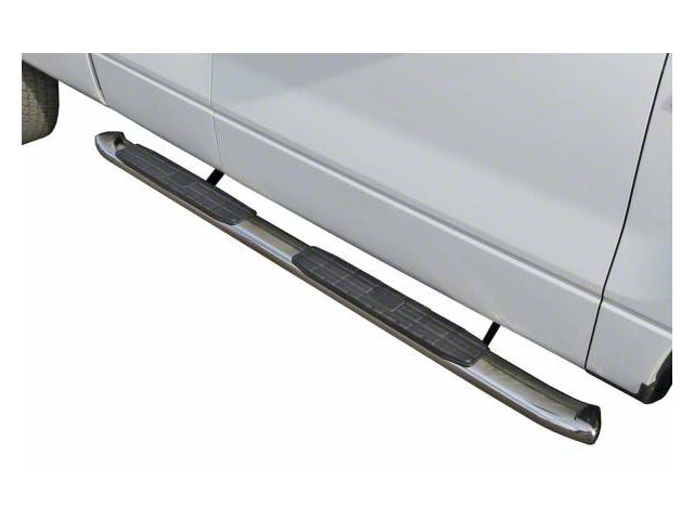 4X Series 4-Inch Oval Side Step Bars; Stainless Steel (19-24 Silverado 1500 Double Cab)