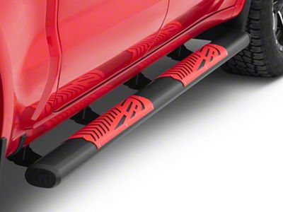 5-Inch Running Boards; Black and Red (19-25 Silverado 1500 Crew Cab)