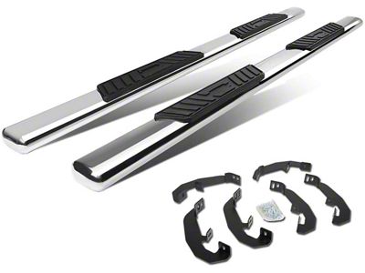 5-Inch Straight Nerf Side Step Bars; Stainless Steel (19-25 Silverado 1500 Crew Cab)