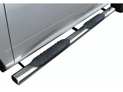5-Inch Straight Oval Side Step Bars; Rocker Mount; Stainless Steel (07-18 Silverado 1500 Crew Cab)