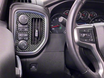 A/C Vent and Headlight Control Accent Trim; Domed Carbon Fiber (19-25 Silverado 1500)