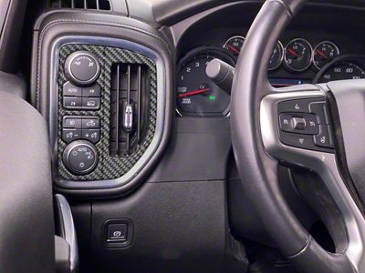 A/C Vent and Headlight Control Accent Trim; Domed Carbon Fiber (19-24 Silverado 1500)