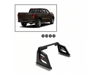 Armour Roll Bar with 5.30-Inch Black Round Flood LED Lights; Black (01-25 Silverado 1500)