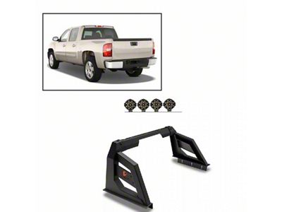 Armour Roll Bar with 7-Inch Black Round LED Lights; Black (01-24 Silverado 1500)