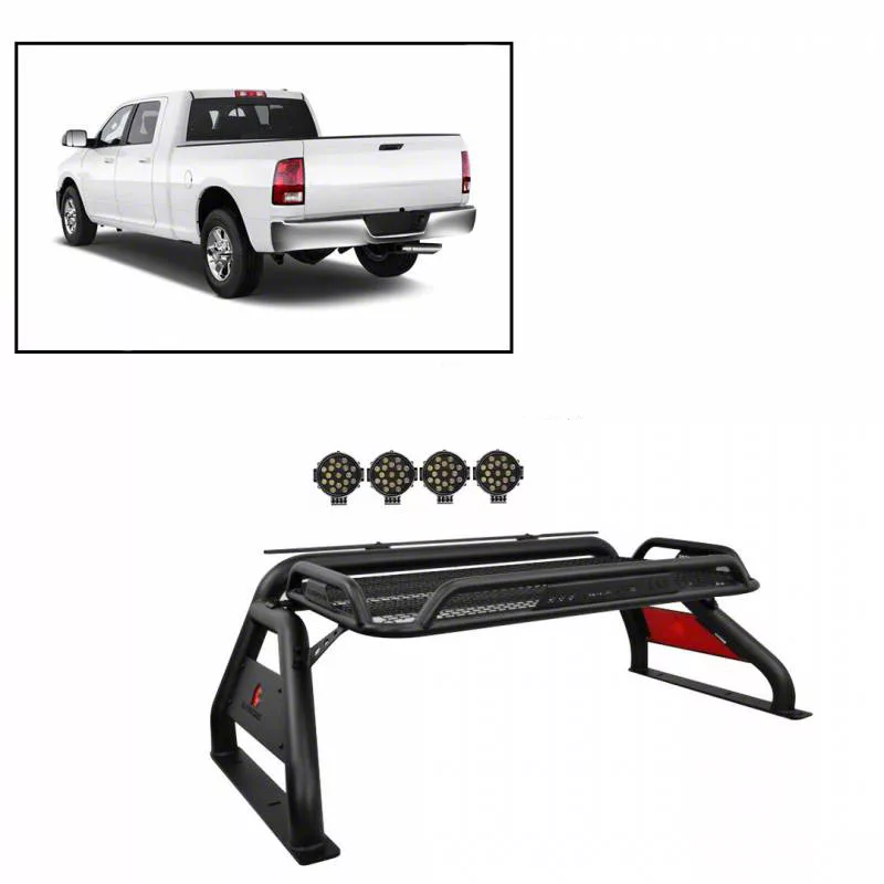 Silverado 1500 Atlas Roll Bar with 7Inch Black Round LED Lights; Black