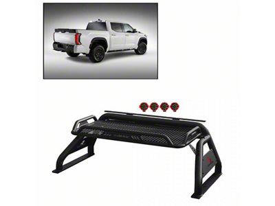 Atlas Roll Bar with 7-Inch Red Round LED Lights; Black (01-24 Silverado 1500)