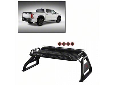 Atlas Roll Bar with 7-Inch Red Round LED Lights; Black (01-23 Silverado 1500)