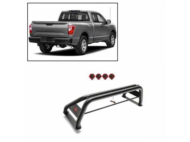 Atlas Roll Bar with 7-Inch Red Round LED Lights; Black (01-24 Silverado 1500)