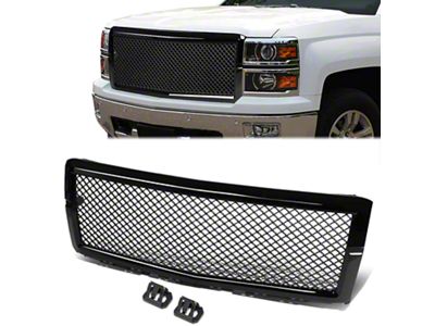 Badgeless Diamond Mesh Upper Replacement Grille; Gloss Black (14-15 Silverado 1500)