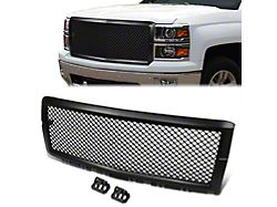 Badgeless Diamond Mesh Upper Replacement Grille; Matte Black (14-15 Silverado 1500)