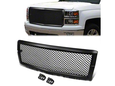 Badgeless Diamond Mesh Upper Replacement Grille; Matte Black (14-15 Silverado 1500)