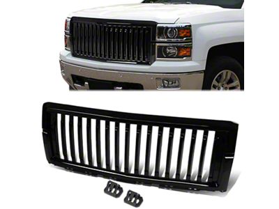 Badgeless Vertical Bar Style Upper Replacement Grille; Black (14-15 Silverado 1500)