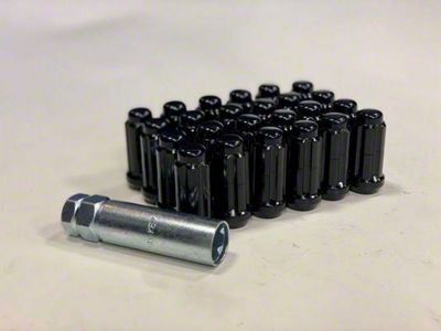 Black 6 Spline Lug Nut Kit; 14mm x 1.50; Set of 24 (99-22 Silverado 1500)