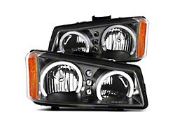 Raxiom Dual LED Halo Projector Headlights; Black Housing; Clear Lens (03-06 Silverado 1500)