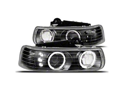 Raxiom LED Halo Projector Headlights; Black Housing; Clear Lens (99-02 Silverado 1500)