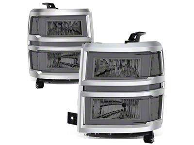 Box-Shaped LED DRL Sequential Headlights with Clear Corners; Chrome Housing; Smoked Lens (14-15 Silverado 1500)