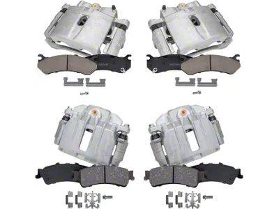 Brake Calipers with Ceramic Brake Pads; Front and Rear (99-02 Silverado 1500 w/ Single Piston Rear Calipers)