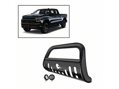 Bull Bar with 5.30-Inch Black Round Flood LED Lights; Black (19-24 Silverado 1500)