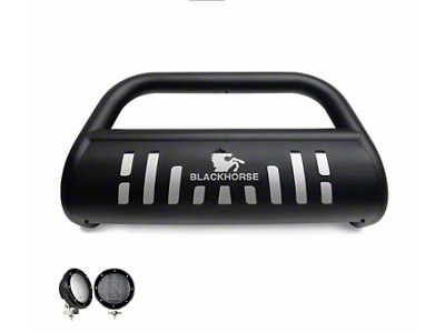 Bull Bar with 5.30-Inch Black Round Flood LED Lights; Black (19-25 Silverado 1500)