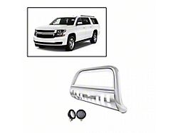 Bull Bar with 5.30-Inch Black Round Flood LED Lights; Stainless Steel (07-18 Silverado 1500)