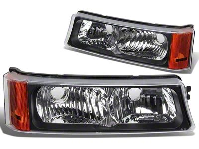Bumper Lights with Amber Corners; Black Housing; Clear Lens (03-06 Silverado 1500)