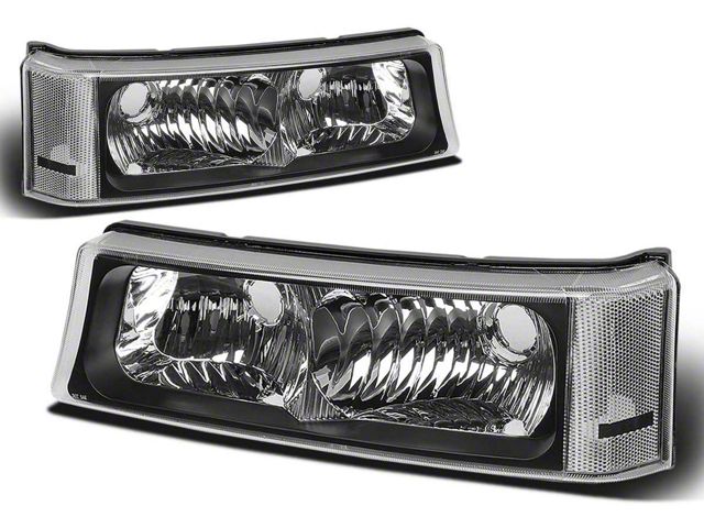 Bumper Lights with Clear Corners; Black Housing; Clear Lens (03-06 Silverado 1500)