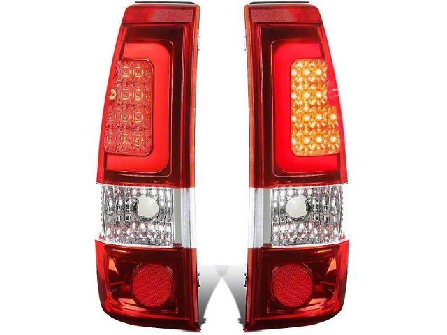 C-Bar LED Tail Lights; Chrome Housing; Red Lens (99-02 Silverado 1500 Fleetside)