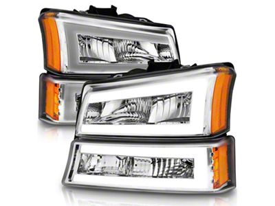 C-Light Bar Style Crystal Headlights; Chrome Housing; Clear Lens (03-06 Silverado 1500)