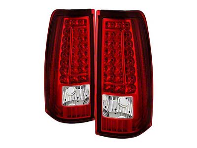 C-Shape LED Tail Lights; Chrome Housing; Red Clear Lens (03-06 Silverado 1500 Fleetside)