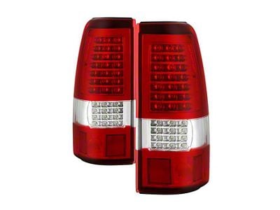 C-Shape LED Tail Lights; Chrome Housing; Red Clear Lens (99-02 Silverado 1500 Fleetside)