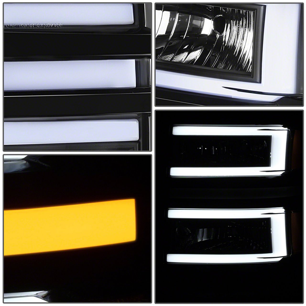 Motor-1 Black/Clear Projector Headlights W/ LED Strip DRL For 2014-2015 Silverado 1500
